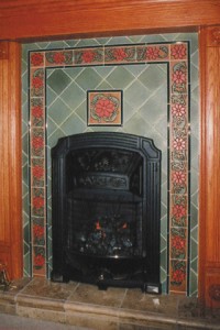 deco tile vintage wood stove surround