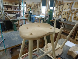 high stool under construction Thos Moser workshop