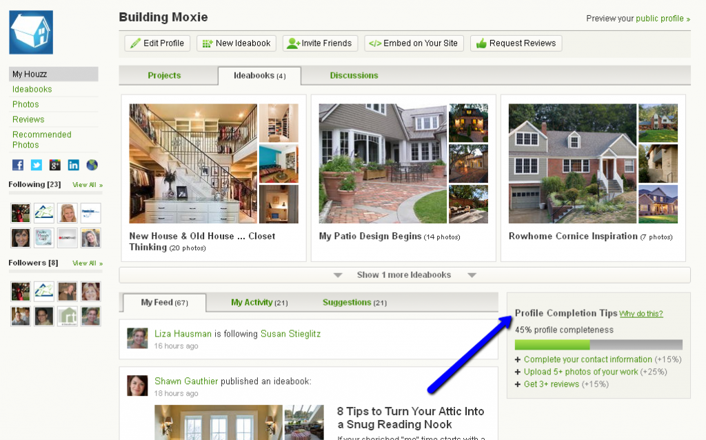 Profile Completion Tips and Profile View on Houzz