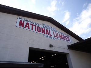 National Lumber Baltimore sign on outbuilding