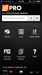 Home Depot Pro App Home Page